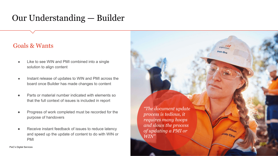 Findings slide: what the Builder needs