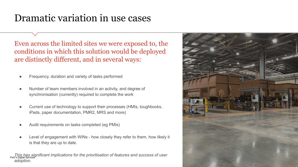 Findings slide: dramatic variation in use cases