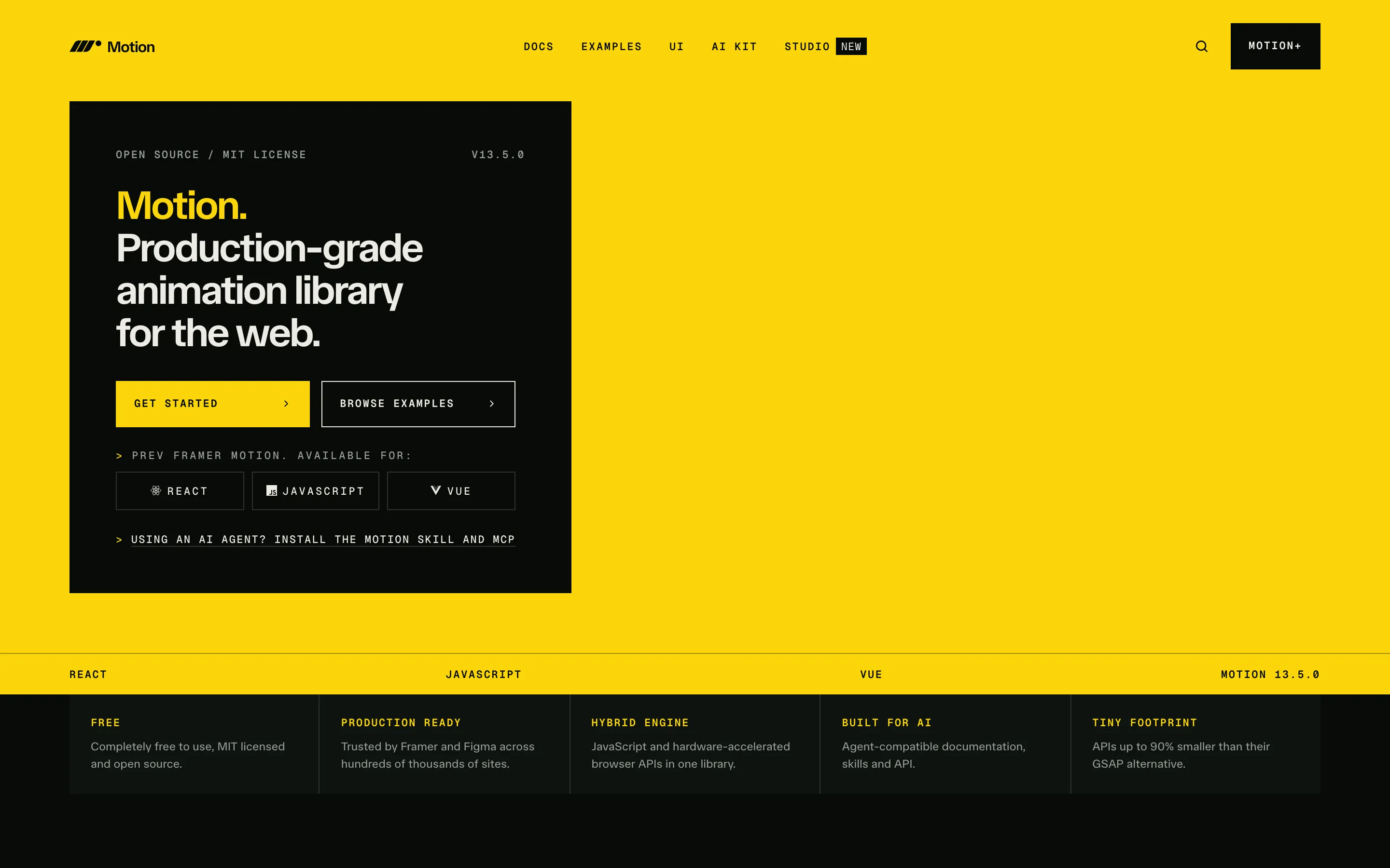 The Motion library website, motion.dev