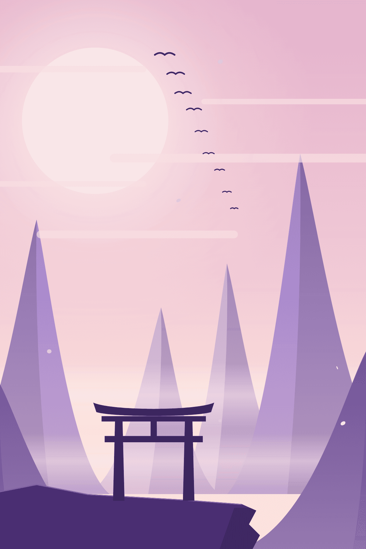 Mindfulness card: a torii gate in the peaks
