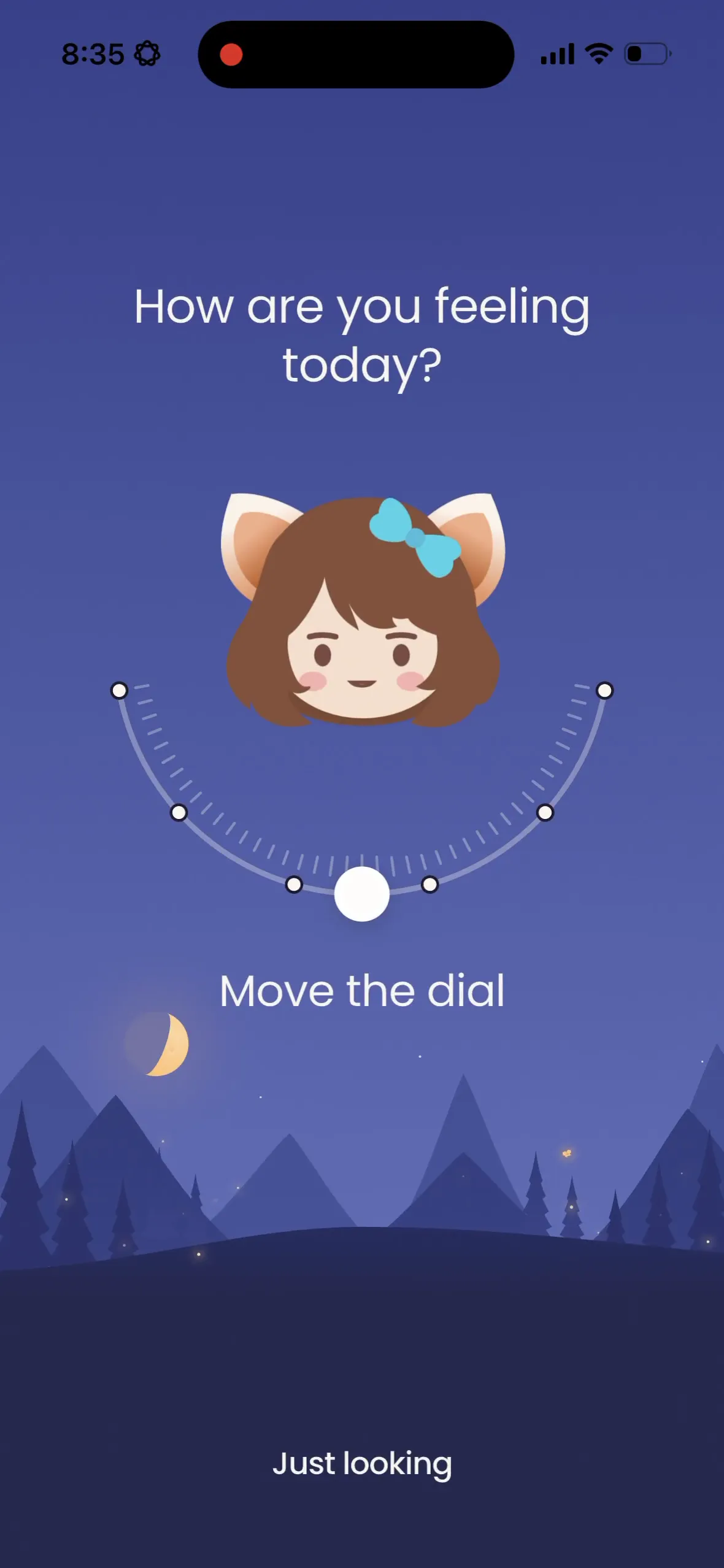 Michi: Turning the dial from "Can't cope" to "Really good" as Mochi's face changes.
