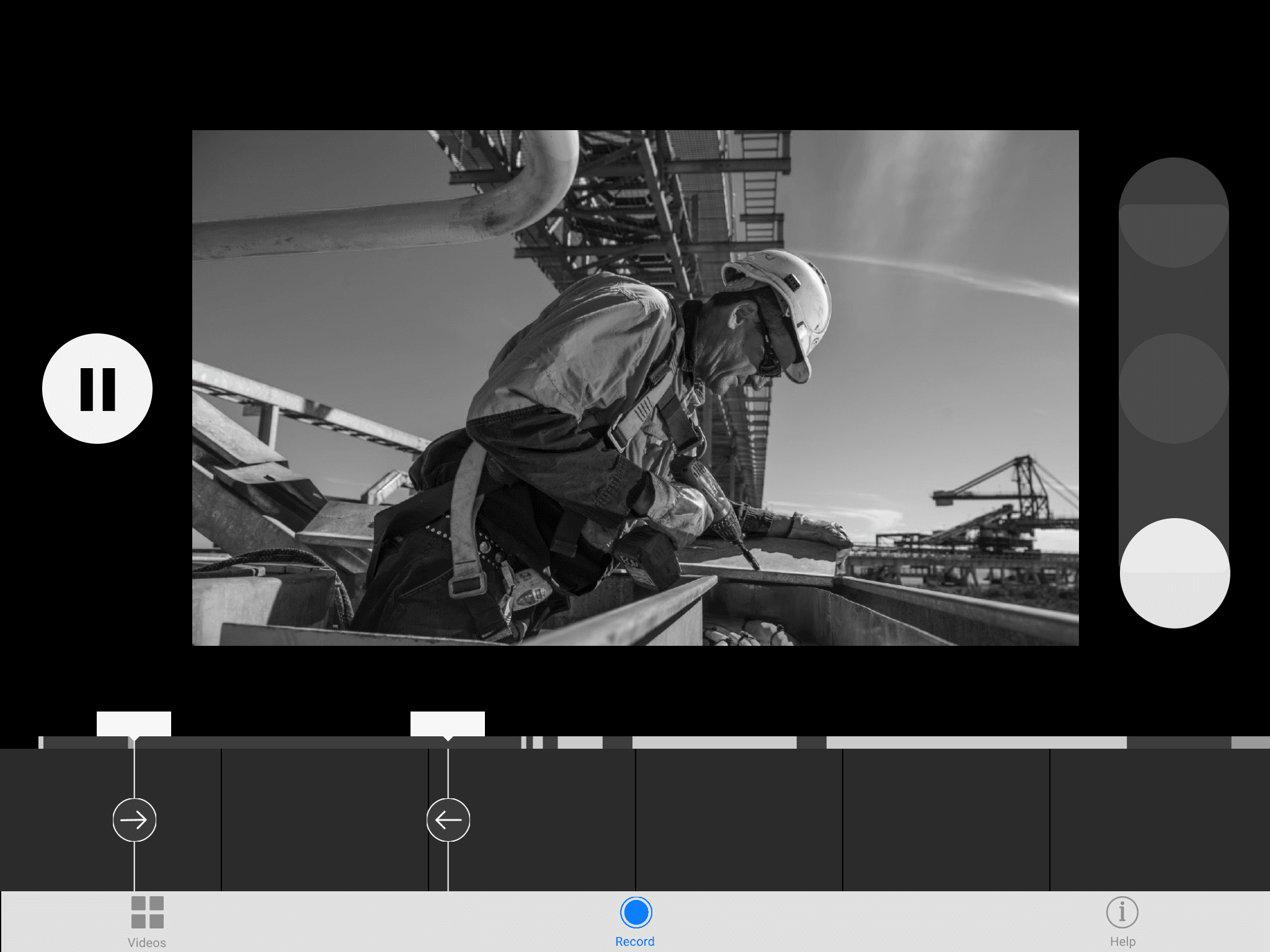 Starter Kit edit screen on an iPad, with the recording paused